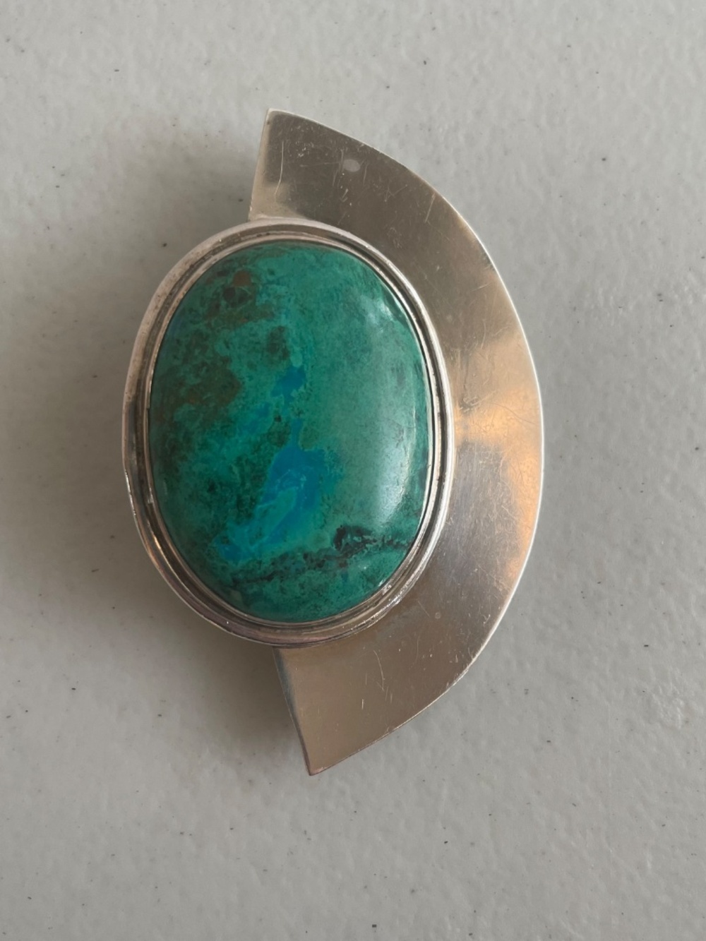 925 Money Clip with Large Chrysocolla Malachite Vintage Mexican Modernist - Picture 9 of 10